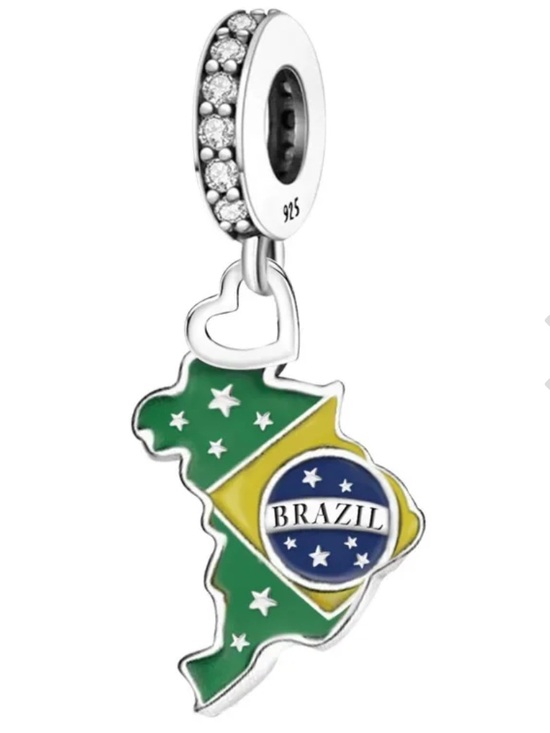 Jewelry - 🇧🇷 Sterling Silver I ♥️ Brazil Map Flag Dangle Charm Green Yellow Blue